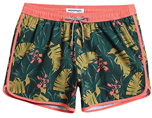 MaaMgic Short de Bains Homme Maillot de Bain Court 4 Way Stretch Vintage 80 90 Séchage Vite pour Vacance a la Plage, New Fleurs Rouge Vert 4.5, S