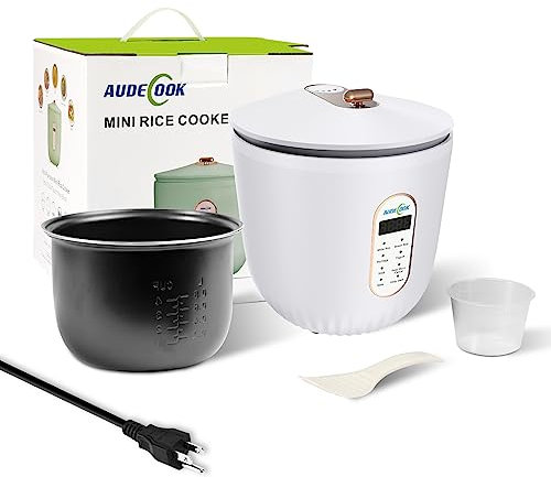 Audecook Mini cuiseur à riz, 4 tasses (non cuites) de 2 L portable avec pot intérieur antiadhésif amovible, cuiseur multifonction 6 en 1, minuterie de retard et fonction de maintien au chaud (Blanc A)