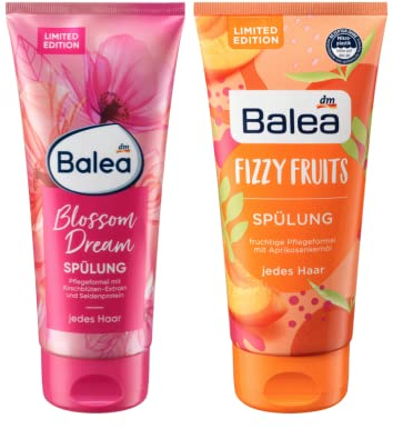 Balea 2er-Set Haarpflege: Spülung BLOSSOM DREAM Conditioner mit Kirschblüten-Extrakt & Seidenprotein (200 ml) + Balea Haarspülung FIZZY FRUITS fruchtig frisch mit Aprikosen-Extrakt (200 ml), 400 ml