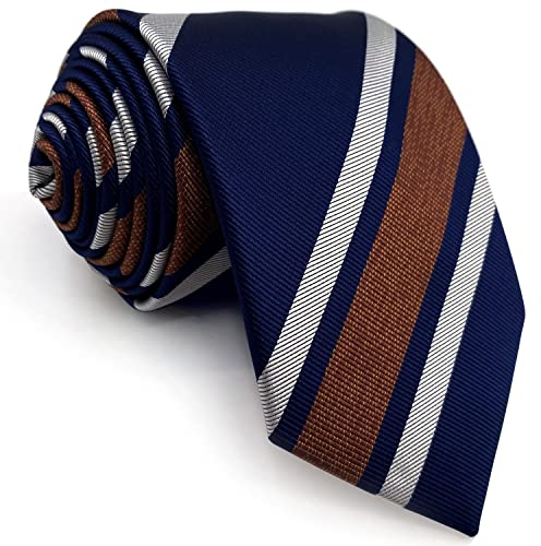 S&W SHLAX&WING Gestreifte Krawatten für Herren Marineblau mit weißen braunen Streifen Business extra lang 160cm