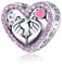 Alstiva Rosa Finger Herz Charm 925 Sterling Silber 5A Zirkonia Charm Anhänger für Armband Charm Bead Pendant für Europäische Armbänder Halsketten Schmuck Geschenk für Damen Frauen