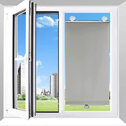 KOOEIN Saugnapf Verdunkelungsrollo, versenkbarer sonnenschutzvorhang, Tragbarer 30/40/55cm Rollo, Thermo Gardinen, Jalousie für Fenster dachfenster, Rollo ohne Bohren,Grey-35x125cm/14x49in