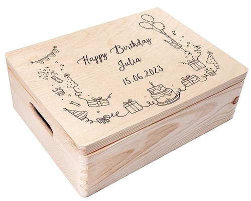 Creative Deco Personalised Birthday Gift | Gifts for Women, Men, Girls or Boys | Unique Wish Text Custom Gift Box | Customised Wooden Storage Box with Hinged Lid