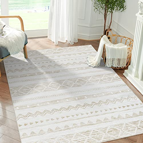 TOPICK Rug Boho Taupe Washable Modern Geometric Bedroom Rug Lightweight Non Slip Carpet for Living Room Office Dining Room 90x150cm