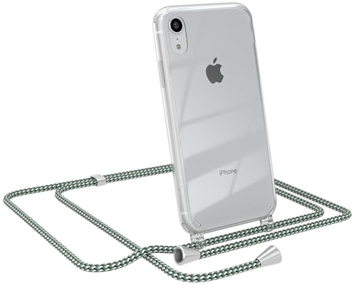 EAZY CASE Handykette kompatibel mit iPhone XR Handyhülle mit Umhängeband, Handykordel mit Schutzhülle, Silikonhülle, Hülle mit Band, Stylische Kette für Smartphones, Hell Grün Camouflage