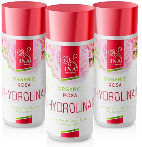 Eau de Rose Bio d'InaEssentials - Hydrolina, Tonique Hydratant pour Peau Sèche pour le Visage et le Corps, Soins de la Peau Hydrolat