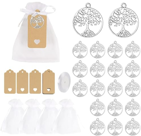 ChAusa 91 Pièces Pendentifs de Baptême de Mariage,30 Pcs Pendentif pour Baptêmes, 30 Pcs Pochette Cadeau en Organza Blanc, 30 Pcs Etiquettes Kraft et 1 Ruban de Satin pour Mariage, Baptême