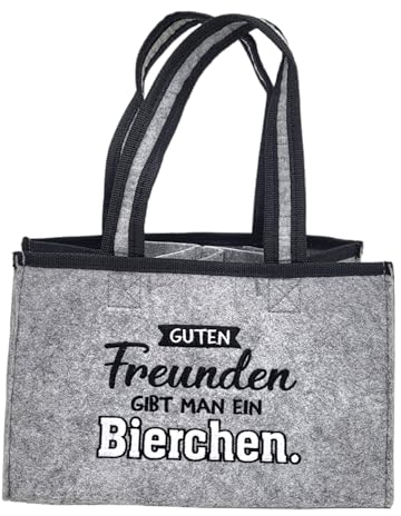BUSDUGA 4455 Filz Tragetasche Flaschenträger Guten Freunden gibt Man EIN Bierchen, Faltbarer Sixpack für 6 Flaschen