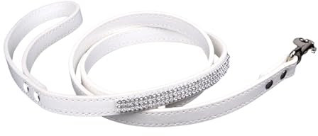 CUSROS Modische Hundeleine, Elegante Haustierleine, Haustier-Hundeleine mit funkelndem Strass-Design, Bequeme Leine aus Kunstleder Weiß M