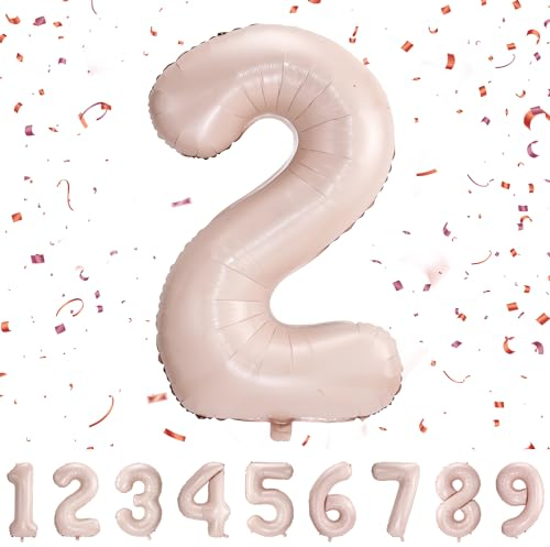 Ballons Chiffre de 2 Ans - 101 CM Pastel Rose Ballon Helium pour Décoration d'Anniversaire
