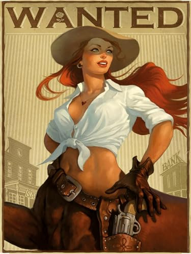 Ontrada Holzschild 30x40cm Pinup wanted Cowgirl Holz Schild