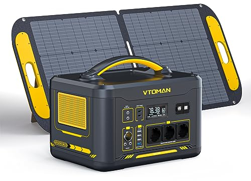 VTOMAN Jump 2200 Estación de Energía Portátil con Panel Solar de 110W - 2200W/1548Wh Generador Solar LiFePO4,3 Salidas CC Ajustar de 12V/10A,Capacidad Ampliable a 3096Wh para Acampadas y Emergencias