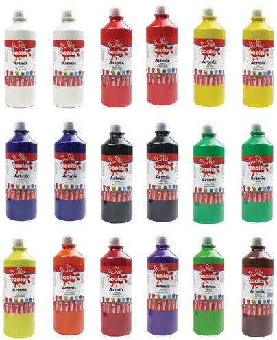 Scola Readymix Water Based Tempera Paint, Assorted Colours, 18 x 600ml Bottles, Non-Toxic Poster Paints, Craft Projects, Suitable for 3+