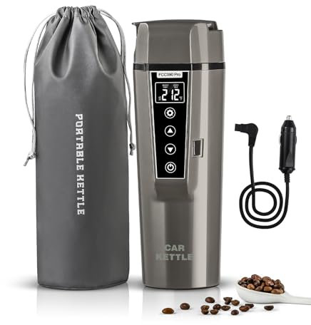 BLONGKY - Portable Electric Car Kettle: 12V/24V, Mini Car Water Boiler, Travel Cup, Precision Intelligent Temperature Adjustment, Coffee Cup, Tea, Truck with Handy Bag