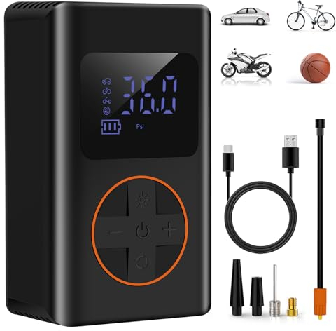 Elektrische Luftpumpe, 6000mAh Akku Luftpumpe, Viafexna 150 PSI Luftpumpe Elektrisch mit Manometer für Autoreifen, Fahrrad, Ball, Luftmatratze, Luft-ballon-pumpe, kann als Notlampe und Mobile Leistung