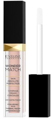 Eveline Cosmetics Wonder Match Flüssiger Concealer 20 Peach - Feuchtigkeitsspendende & Anti-Aging-Formel mit Hyaluronsäure, Thermalwasser & Amazonas-Tonerde