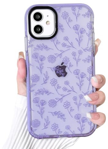 NITITOP Compatible for iPhone 11 Case Cute Flower Floral Clear for Women Girl Ultra Slim Crystal Shockproof Soft TPU Anti-Yellow Protective Phone Cover - Purple