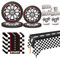Racing Black and White Checkered Party Tableware Set,69pcs Racing Car Dinnerware Tire Paper Plates Cups Napkins and Checkered Tablecloth for Race Car Party,Boys Kids Birthday Parties Table Decoration