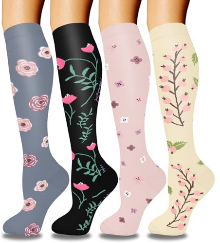 ACTINPUT 4 Paar Kompressionsstrümpfe für Damen Herren, Bunte Stützstrümpfe Kompressionssocken für Sport, Flug, Laufen, Reisen, Radsport, krankenschwester(4109 - Gelb,L-XL)