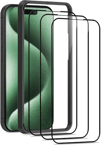 Beukei 3 Stück Panzer Schutz Glas für iPhone 15 Pro mit Installationsrahmen, Tempered Glass,[9H Härte][HD Klare][Blasenfrei][Anti-Kratzen] Panzerfolie