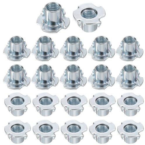 sourcing map Lot de 100 écrous en T M12 x 17 mm à 4 dents - Inserts en acier au carbone entièrement filetés pour bois, escalade, armoires, meubles