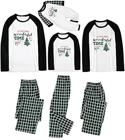 KHIRVWL Pigiama Coordinato per la Famiglia Set Pigiama per la Famiglia Natalizio Indumenti da Notte Scozzesi Stampato Pigiama Natale Famiglia Manica Lunga Top e Pantaloni Pigiameria Regalo