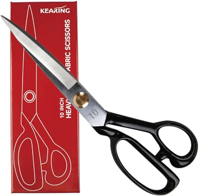KEARING Profi-Stoffschere 25cm – Manganstahl – ergonomisch & stabil | 25 cm Profi-Schere,verstellb. Schraube, 280 g, geh.Manganstahl–ideal f.Stoff,Leder,Papier, komfortabel bei langen Schnitten