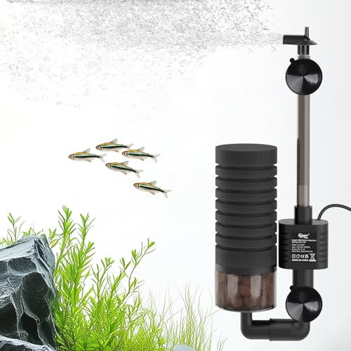 hygger Elektrischer Aquarium Schwammfilter, Power USB Single Aquarium Filtro Fish Tank Filter, Leiser Tauchschaum Aquarium Filter mit Gefilterten Keramikkugeln for up to 170L Aquariums (M)