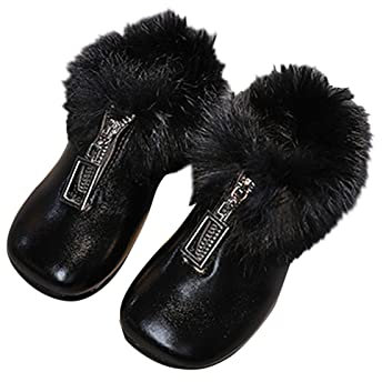 Boots 34 Inverno Bambini Stivali per Ragazze con Piatto Antiscivolo Tinta Unita Caldo Confortevole Cerniera Stivali Da Neve Bambini 34, Nero , 35 EU