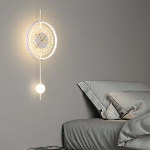 AoLa 26W LED Wandleuchte Moderne Wanduhr Wandlampe Innen 3 Farben 3000K/4000K/6000K Dimmbar Uhr Lampe Gold aus Metall und Acryl Wandpendel Deko Lampe Nachttischlampe Kreativ Wanduhr Design,Weiß