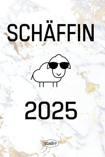 SCHÄFFIN 2025 Kalender für die Chefin mit Humor Terminplaner A5 | Lustiges Schaf mit Sonnenbrille | Farbe Weiß