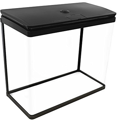 AllPondSolutions Nano Fish Tank with Filter and Light - Rectangular Aquarium Tank with LED Light, Tray Filter System, Curved Glass Front, 90° Tilting Hood - Cold Water Tropical Fish Tank