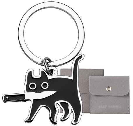 Yeedim Black Cat Knife Keychain,Unique Metal Keychain,Suitable For Both Men And Women, Black, S