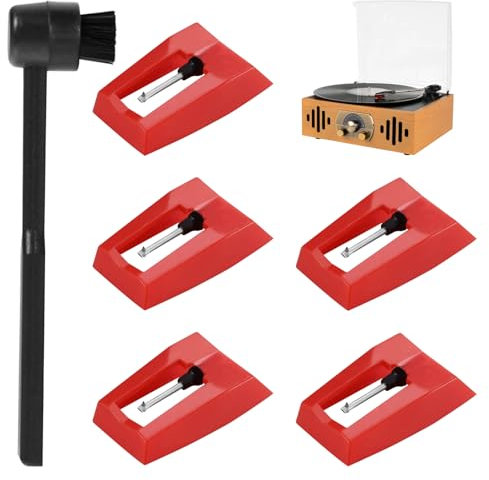 HELION Vinyl Needle, 5pcs Record Player Needle Replacement and 1 Pcs Cleaning Brush, Turntable Replacement Needles Durable Record Players, Replacement Player Needles Accessories for Re cord Players