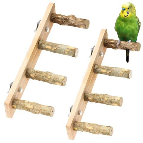 Honicemar Wooden Bird Cage Accessories - 2 PCS Bird Ladders Parrot Stand Set, Birdcage Perches for Small to Medium Parrots, Promotes Exercise Mental Health