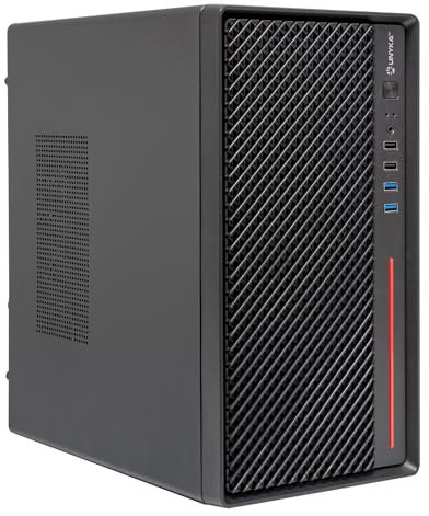 UNYKAch Caja de Ordenador Micro ATX NUMEN 300 Pro - 4 USB (2×3.0 + 2×2.0), Soporte ATX, GPU hasta 250 mm, Compacta Negra/roja, Ideal para Empresas, Comercios e Instituciones