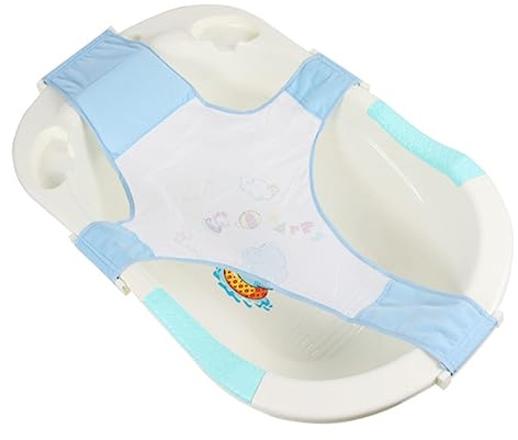Babybadewannensitz Stütznetz für Neugeborene, Verstellbar, Rutschfest | Blaues Pp und Stoffnetz, 1 Stück, Flexible Kreuzform, für Babybadewanne und Dusche