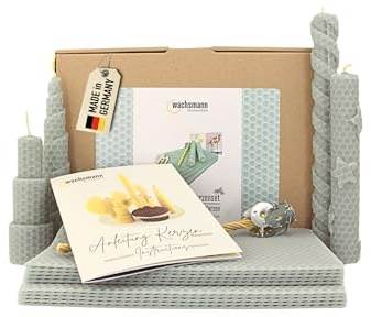 Wachsmann DIY Bienenwachs Kerzen Bastelset – Starterset für 10 Kerzen in vielen Farben – 100% reines Bienenwachs aus Deutschland, inkl. 10 Hanfdochte & bebilderter Anleitung