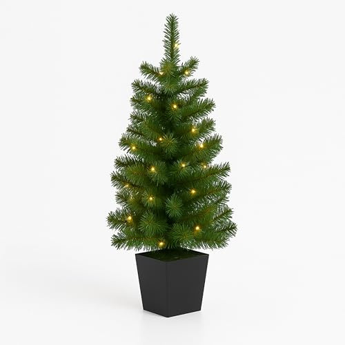 Pre-Lit 3ft Indoor Potted Christmas Tree – 40 Warm White LED Lights – Battery Operated – Festive Green Holiday Tree for Home Décor – 0.9m Tall – Indoor Use Only