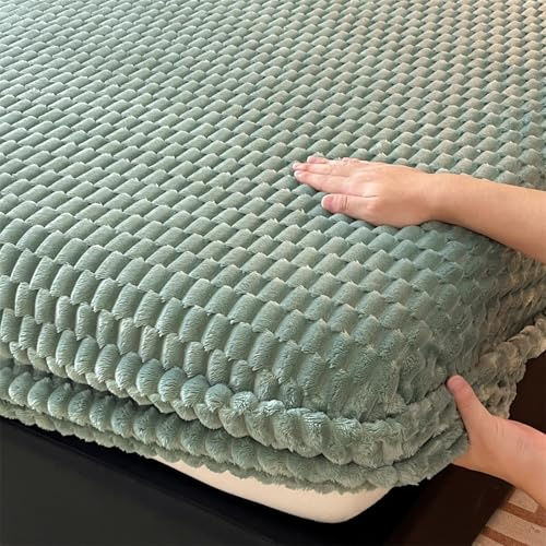 Surwin Verdickter Plüsch Spannbettlaken rutschfest Spannbetttücher Elastisch Bettlaken, Einfarbig 25 cm Höhe Spannbetttuch, Einzelbett/Doppelbett/Kingsize Spannleintuch (Aqua,90x200cm)