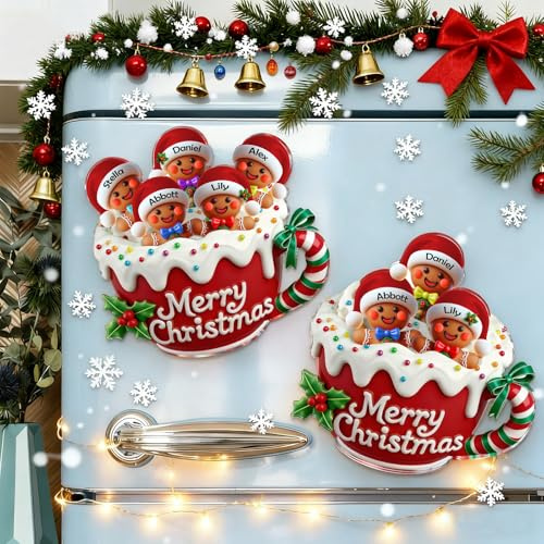 XRLSG Individuelle Weihnachts-Kühlschrankmagnete – Personalisierte Lebkuchen-Familien-Aufkleber mit Namen, Weihnachts-Deko für Zuhause, Hauswarming-Geschenk
