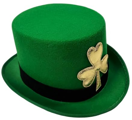 Generisch St. Patrick's Day Zylinder – grüner Koboldhut mit goldenem Ķleeblatt-Design – irisches Partyzubehör und Glückskostümzubehör für Männer, Frauen und Zauberer-Rollenspiele