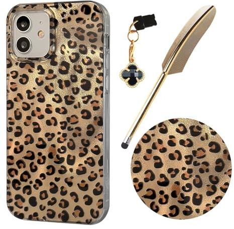 Knoowcase for iPhone 12 Case iPhone 12 Leopard Pattern Phone Case Aesthetic Brown Cheetah Soft TPU Slim Silicone Cover for Women Girls Shockproof Anti Scratch Protective Shell Bumper,Brown