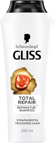 Gliss Shampoo Total Repair (250 ml), Haarshampoo mit flüssigem Keratin & Blüten-Nektar, Pflegeshampoo für trockenes und geschädigtes Haar reduziert Haarbruch (Packung mit 5)