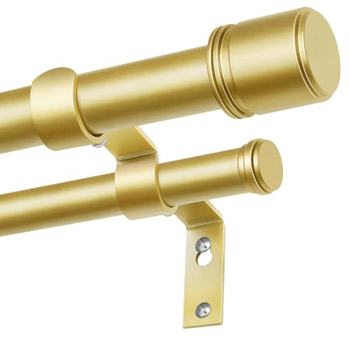 BOLITE Double Curtain Pole 90-182 cm, 25 mm Extendable Gold Curtain Pole | Metal Double Curtain Rail, Heavy Duty, Wall Mounted, Easy to Install, with Brackets and Ends, for Door, Living Room, Bedroom