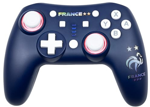 Konix FFF Manette sans fil Snow Nintendo Switch et Switch 2 - Autonomie 12 h - Bluetooth 5.0 10 m - Fonctions Turbo et Auto - Éclairage RVB - Bleu