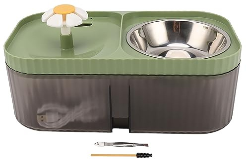 Cat Water Fountain and Food Bowl, 2 in 1 Pet Feeder Water Dispenser Quiet 3L Automatic Flower Fountain with Smart Pump for Cats Dogs Pets (Green)