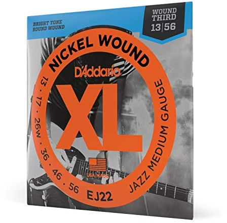 D'Addario Corde Chitarra Elettrica - EJ22 - Set Corde per Chitarra Elettrica per Ferita Nichel - 6 Corde - Medio Jazz, 13-56 - 1-Paccetto