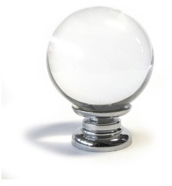 Pushka Home Clear Crystal glass kitchen door handles for kitchen cabinet doors and drawers. Sold individually. Features a distinctive clear round ball design on a silver chrome base. 30mm decorative glass handle suits furniture doors for kitchens or other cabinets. Supplied with a standard screw, two nuts and one washer. Screw suits door thickness up to 21mm. Unique door pull suits homes with silver décor accents and many other interior styles.