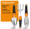 Fiskars Gartenwerkzeug-Set, 3 Stück, inklusive rostbeständiger Kelle, Pflanzgefäß und Kultivator, Gartengeräte für die Bepflanzung im Freien, ergonomisches Hofwerkzeug-Set – Gartengeschenke für Frauen